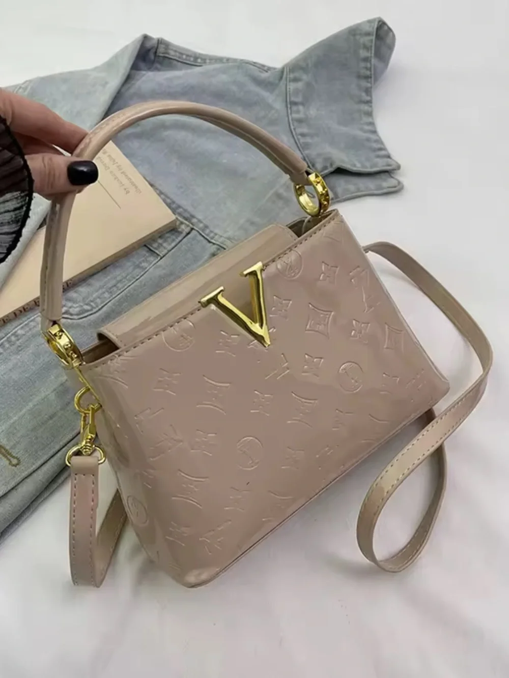 Kohl's Blush Patent Satchel with Gold Hardware